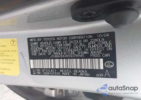 2005 Lexus Es 330 z USA, uszkodzony, nr VIN JTHBA30GX55078945